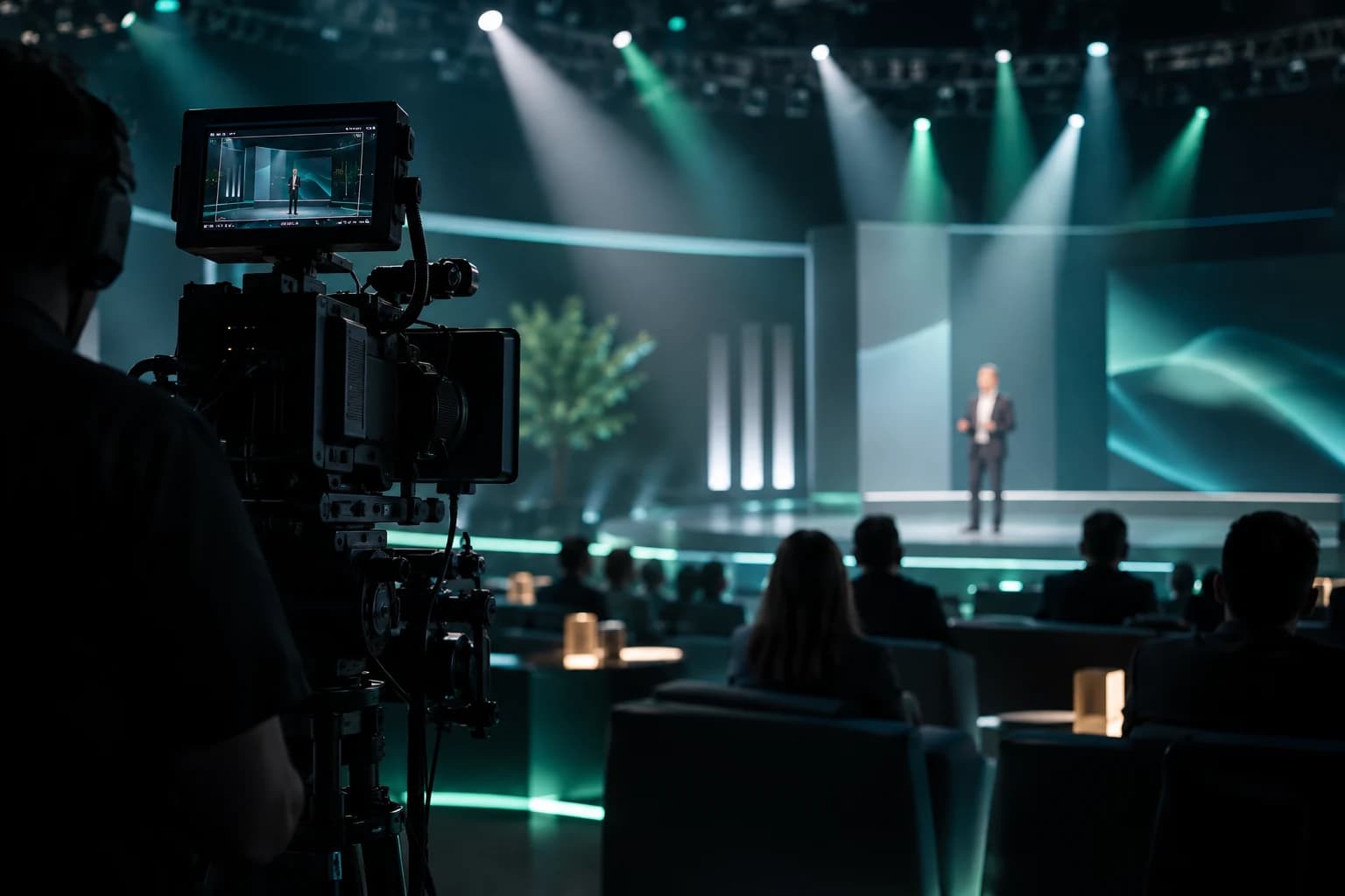 Illustration of a professional live broadcast studio